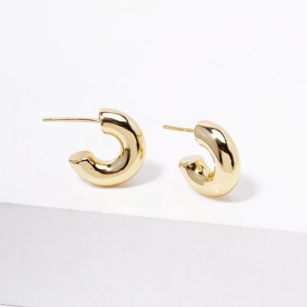 14K Gold Dipped 15MM Brass Bold Open Back Hoop Silver Post